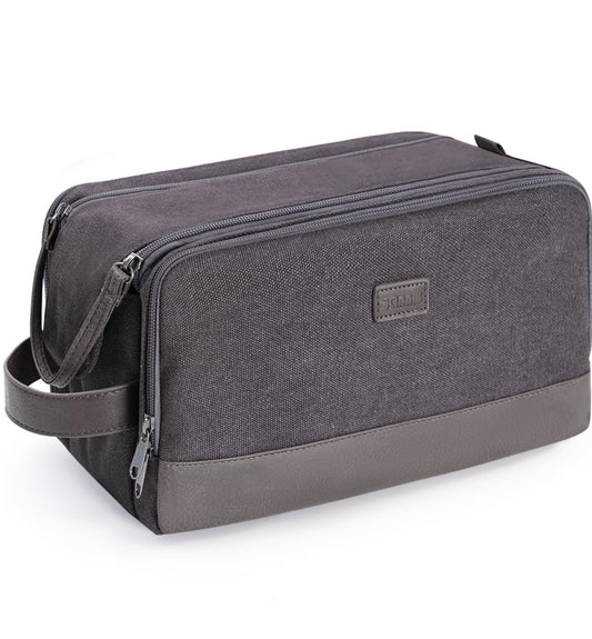 Dluxe Ave.  Men Travel Toiletry Organizer Canvas and Leather Dopp Kit/ Water-Resistant/ Grey