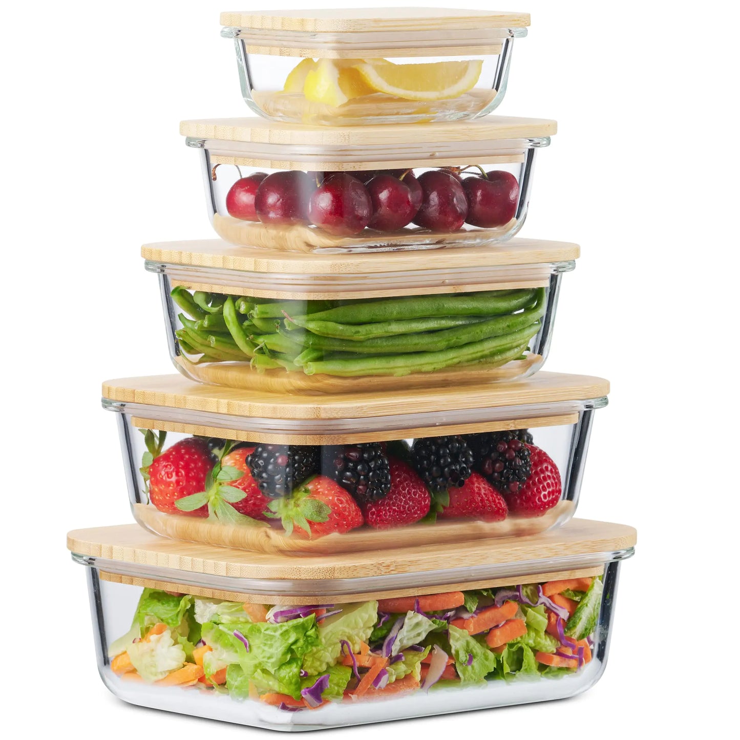 Dluxe Ave. Glass Food Storage Containers with Bamboo Lids Eco-Friendly set of 5 Airtight Pantry Organization Meal Prep Glass Containers. Plastic Free. BPA Free. Microwave Oven Dishwasher and Freezer Safe