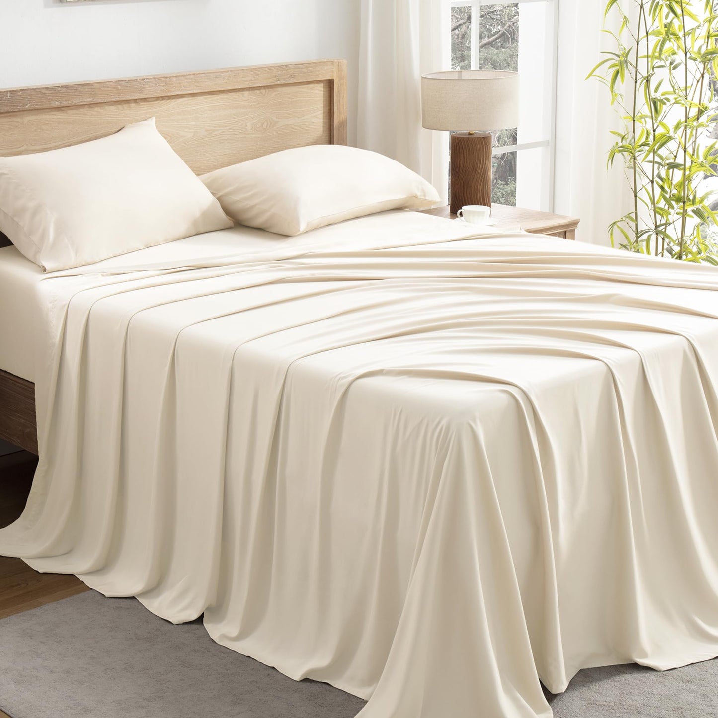Dluxe Ave. ( CALI./ KING) 4 Pcs Sheet Set/ 100% Viscose Derived from Bamboo/ Deep Pocket Up to 16"/  Hotel Luxury/ Beige