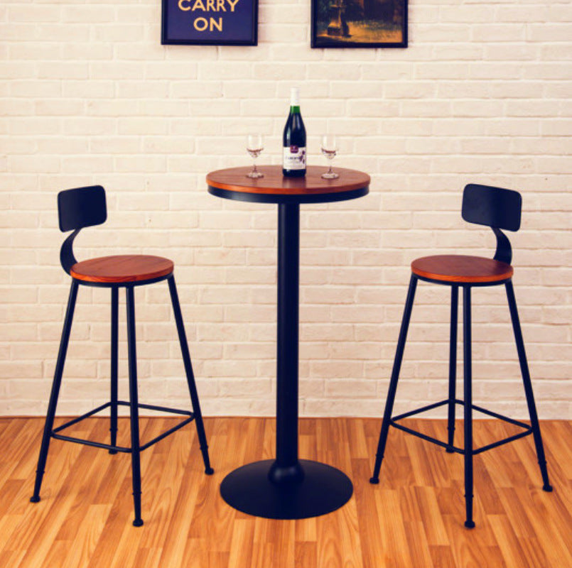 Vintage Iron Bar Chair with Solid Wood Seat