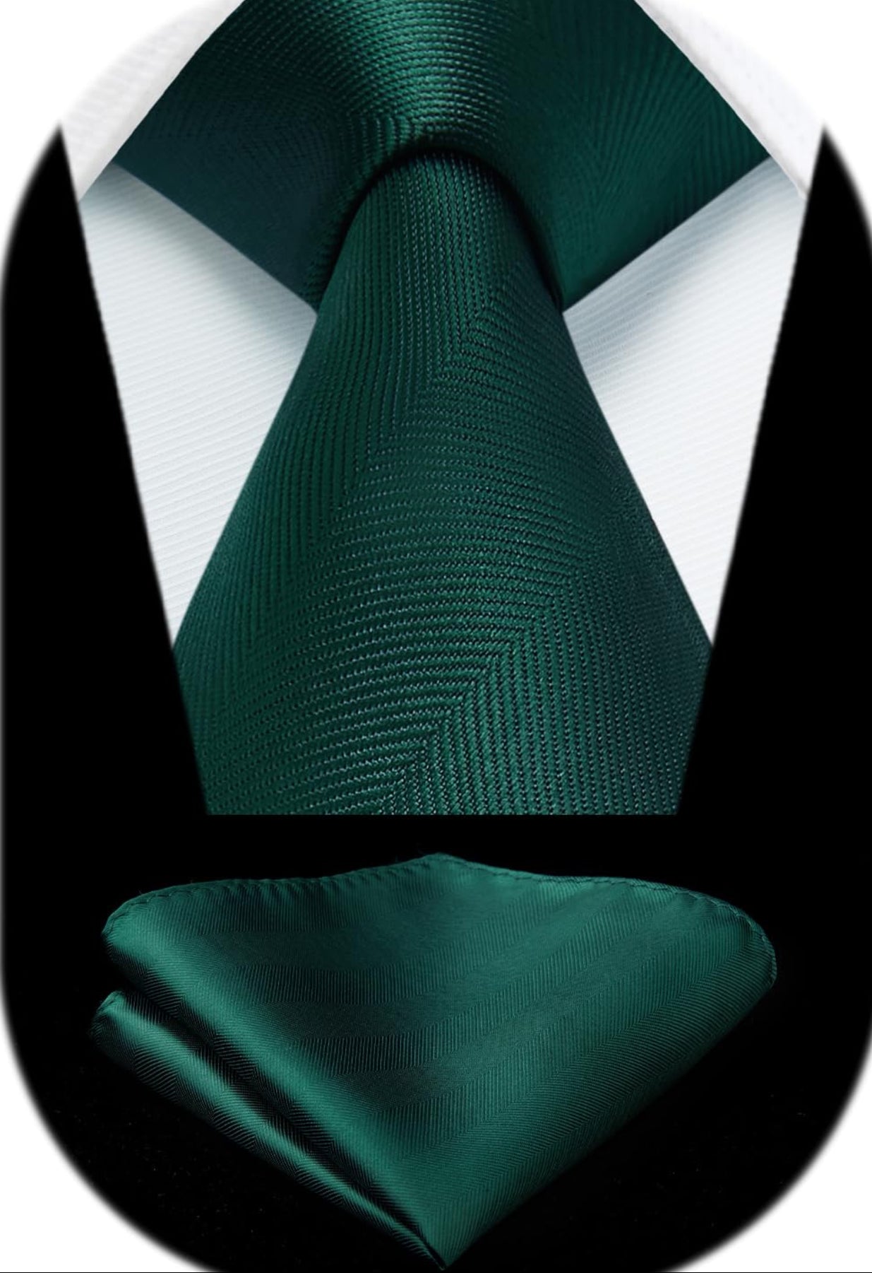 Dluxe Ave. Ties for Men Green Tie with Pocket Square Set Solid Green Stripe Silk