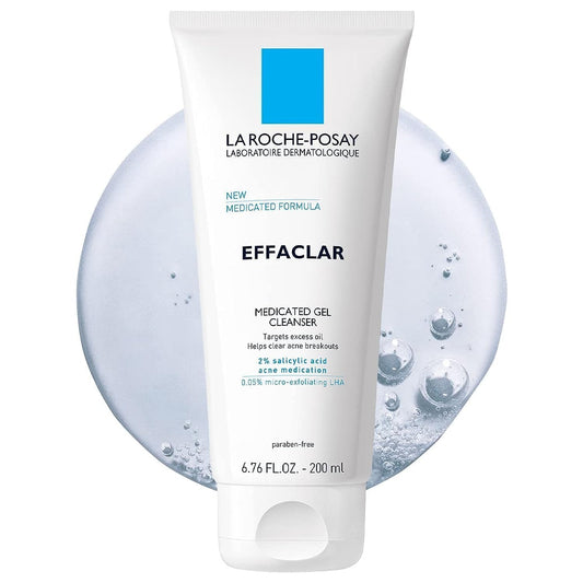 Dluxe Ave.La Roche-Posay Effaclar Medicated Gel Cleanser 2% Salicylic Acid Cleanser + LHA + Glycerin Foaming Acne Face Wash Helps Clear & Prevent Acne Breakouts Oil Free Targets Excess Oil