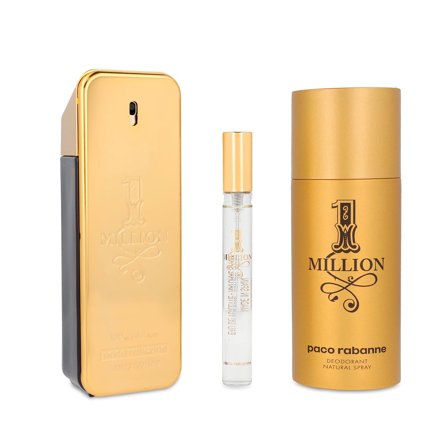 Dluxe Ave. Paco Rabanne One Million 3-Piece Gift Set for Men (3.4 Oz Eau De Toilette Spray + 5.1 Oz Deodorant Spray + 0.33 Oz Travel Spray)