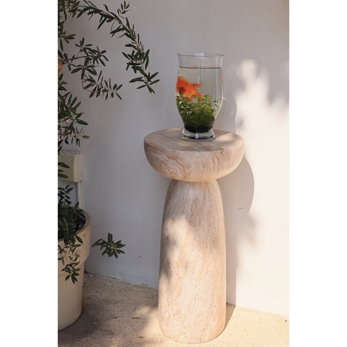 Modern Minimalist Faux Travertine Side Table