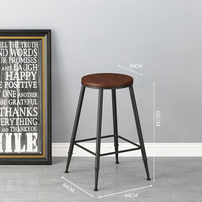 Vintage Iron Bar Chair with Solid Wood Seat