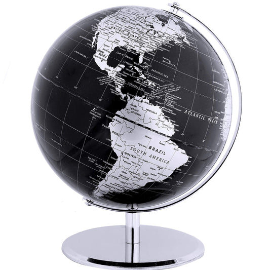 Dluxe Ave. Metallic World Globe Black, Desktop Decoration, Metallic Black (10-Inch)