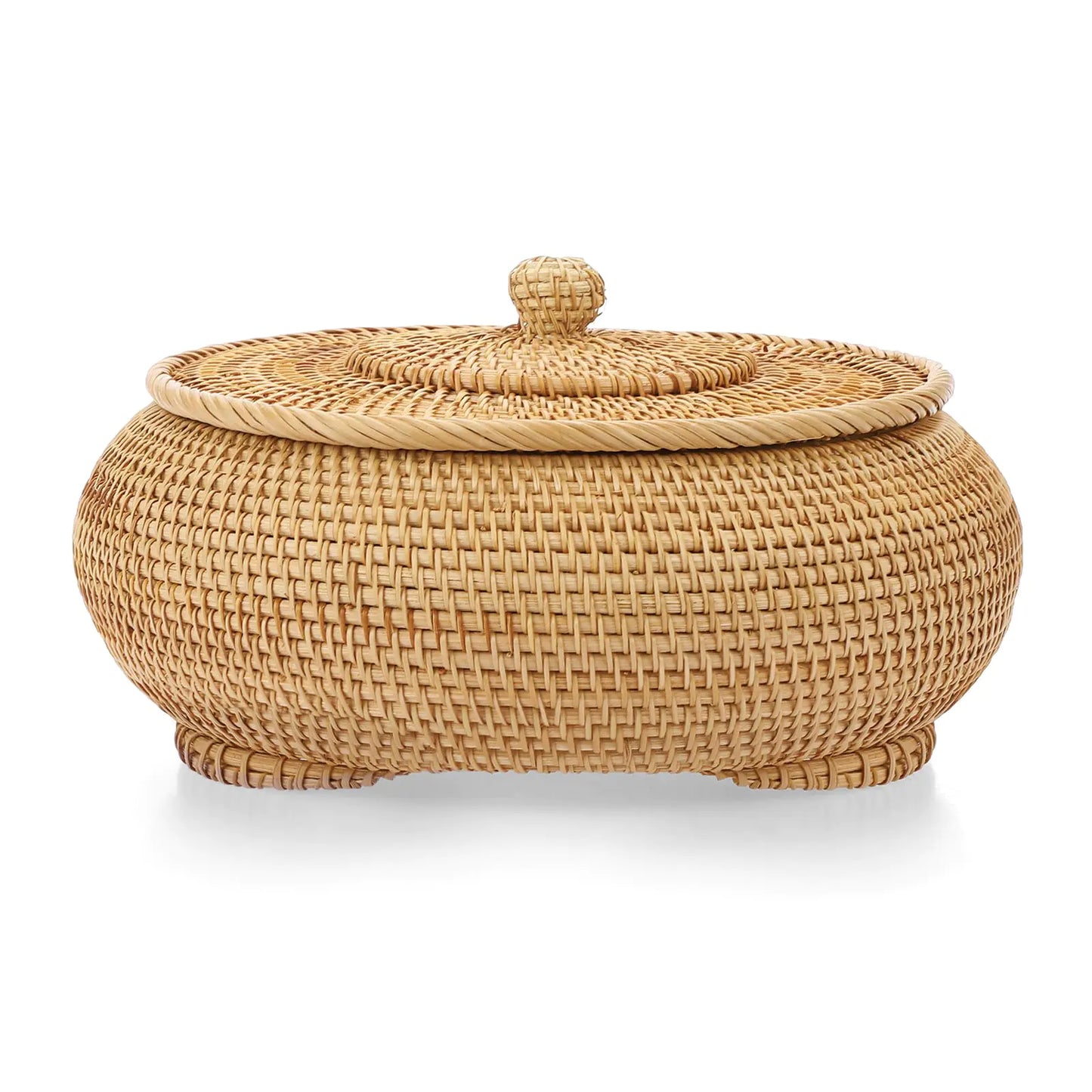 Dluxe Ave. Round Rattan Boxes with Lid/ X-Large Woven Bread Basket (Natural Wicker)