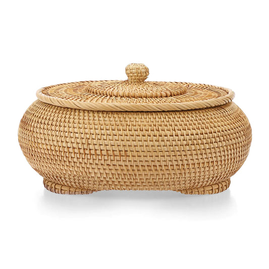 Dluxe Ave. Round Rattan Boxes with Lid/ X-Large Woven Bread Basket (Natural Wicker)