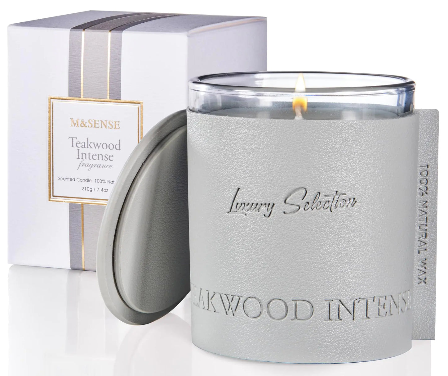 Dluxe Ave.  Leather Wrapped Luxury Soy Candle/ Teakwood Scented, 7.4oz 40 Hours Long