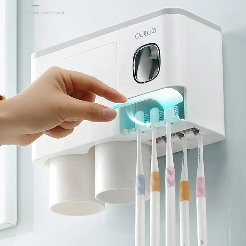 Dluxe Ave. Magnetic Toothbrush Holder Set with Automatic Toothpaste Dispenser