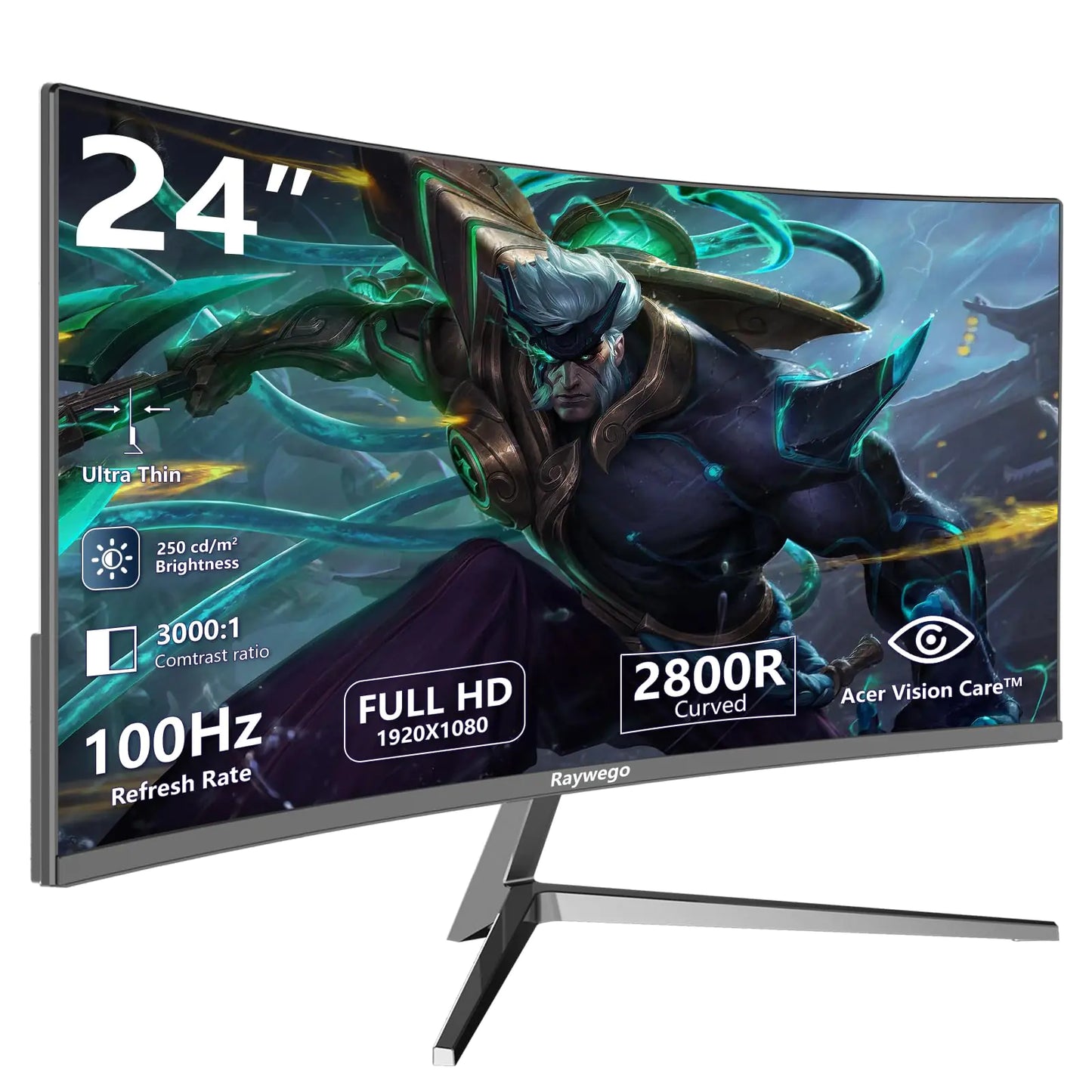 Dluxe Ave. Raywego 24 inch Curved Monitor 100Hz FHD 1920x1080p Refresh Rate 16:9 Aspect Ratio Ergonomic Tilt & VESA Compatible - Home Office Gaming Monitor Sync Visual Experience for Work & Play