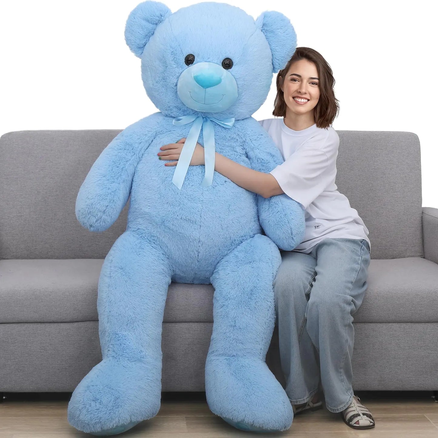 Dluxe Ave. Giant 5 Feet Teddy Bear Stuffed Animal Soft and Huggable Valentines Day Teddy Bear Plush for Girlfriend and Boyfriend Classic Large Blue Teddy Bear Gift for Kids