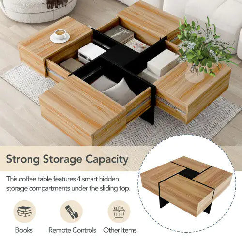 Dluxe Ave. Unique Design Coffee Table With 4 Hidden Storage Compartments