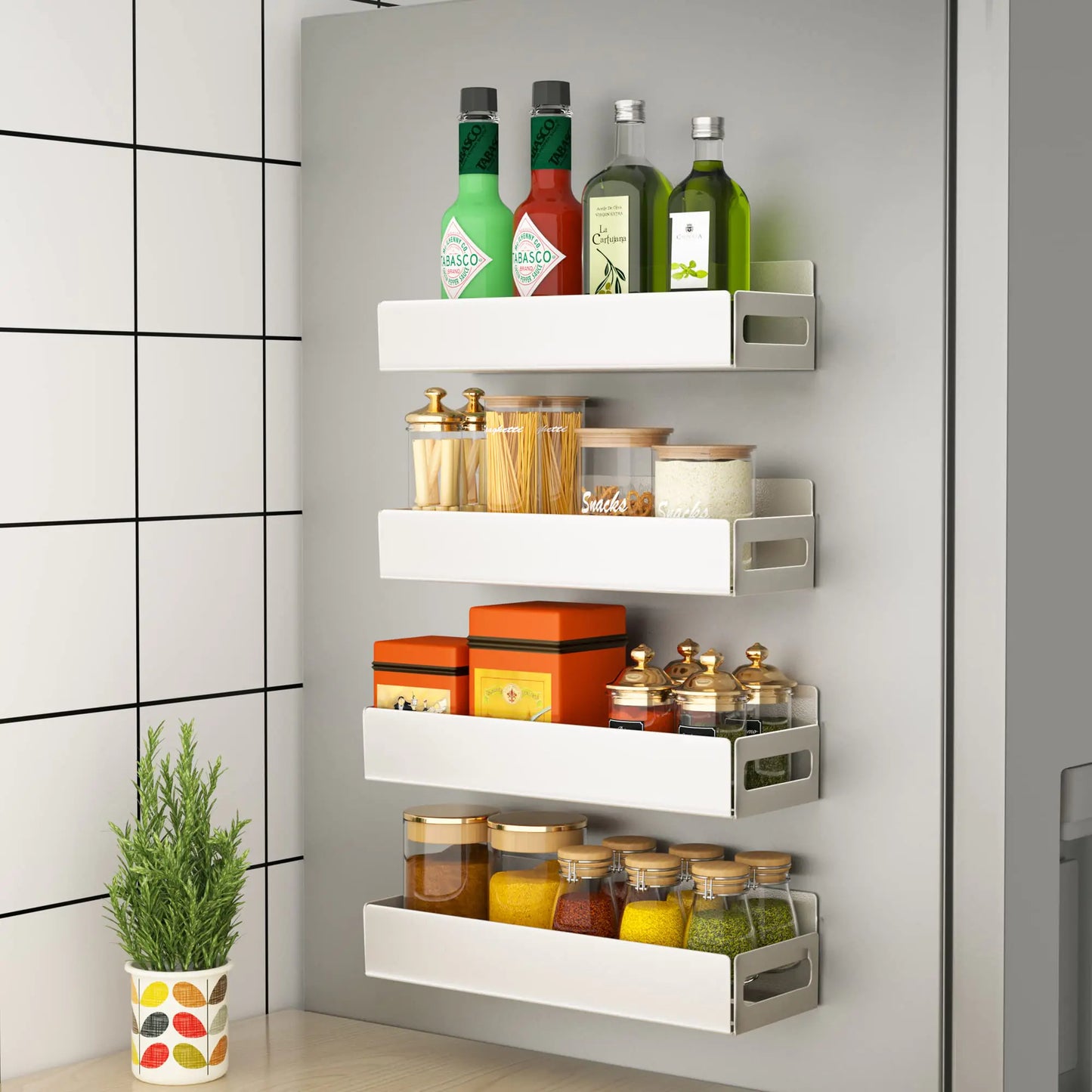 Dluxe Ave.Magnetic Spice Rack Organizer For Refrigerator/ (4 Pack White)