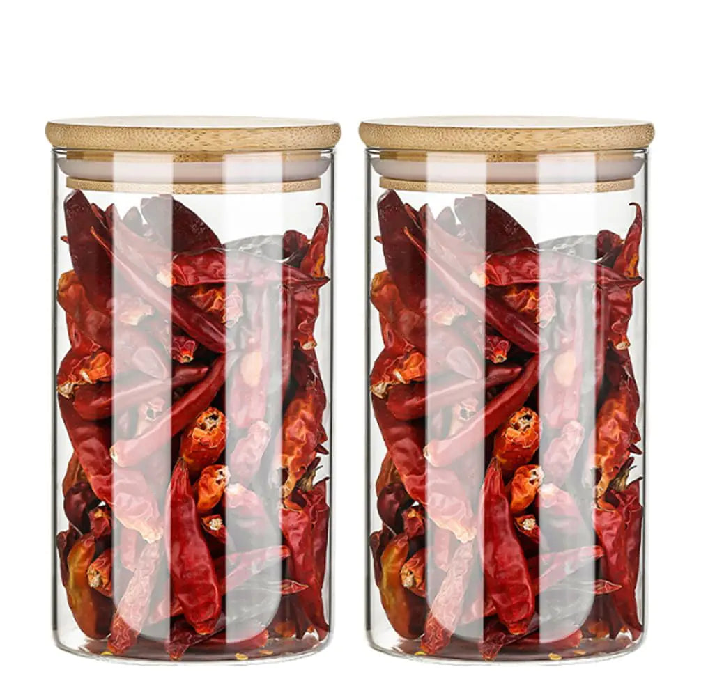 Dluxe Ave.2 Pack 350ml 12oz Clear Glass Food Storage Jars Containers with Airtight Bamboo Lids Glass
