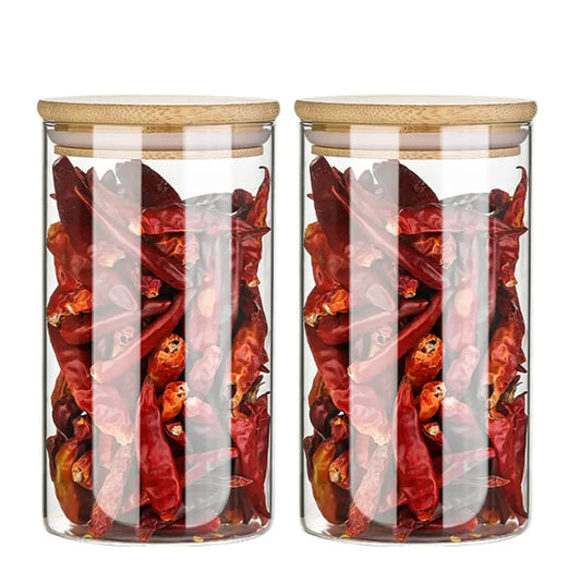 Dluxe Ave.2 Pack 350ml 12oz Clear Glass Food Storage Jars Containers with Airtight Bamboo Lids Glass