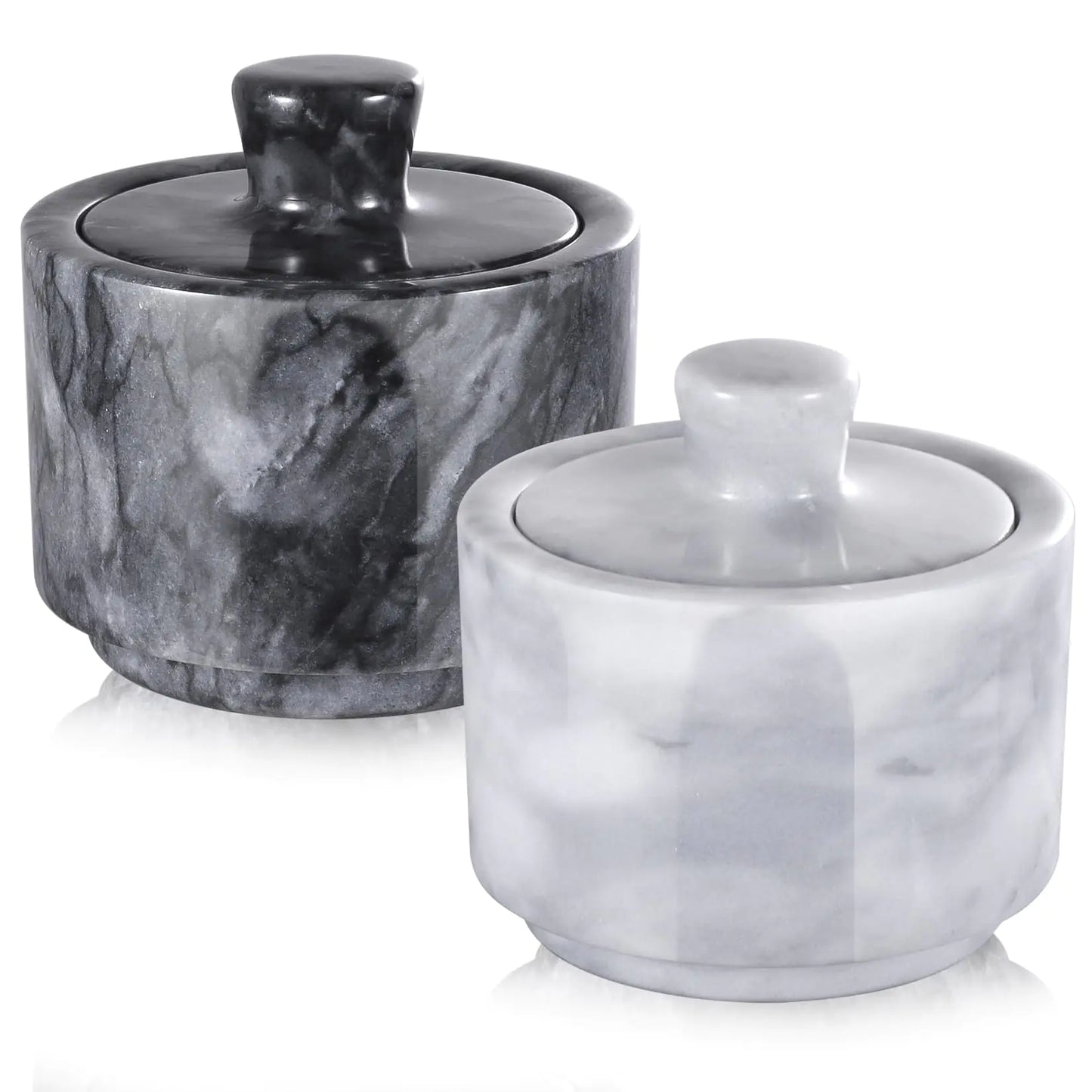 Dluxe Ave. RingsTown 3.2"x3.2" Marble Salt Cellar with Lid Multipurpose Marble Container for Salt Pepper and other seasonings