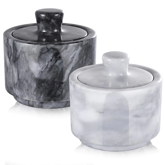 Dluxe Ave. RingsTown 3.2"x3.2" Marble Salt Cellar with Lid Multipurpose Marble Container for Salt Pepper and other seasonings