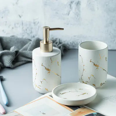 Dluxe Ave. Nordic Luxury Marble Ceramic Bathroom Set (5 Pieces)