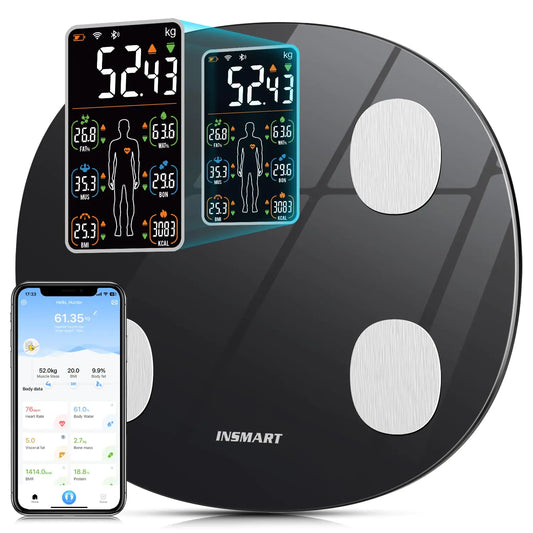 Dluxe Ave. INSMART Smart Scale for Body Weight All-in-one LCD Display Bathroom Weight Scales Body Fat ScaleBluetooth Digital Smart Weighing Scale with Heart RateHeart Index & Body Composition Analyzer396 lbs