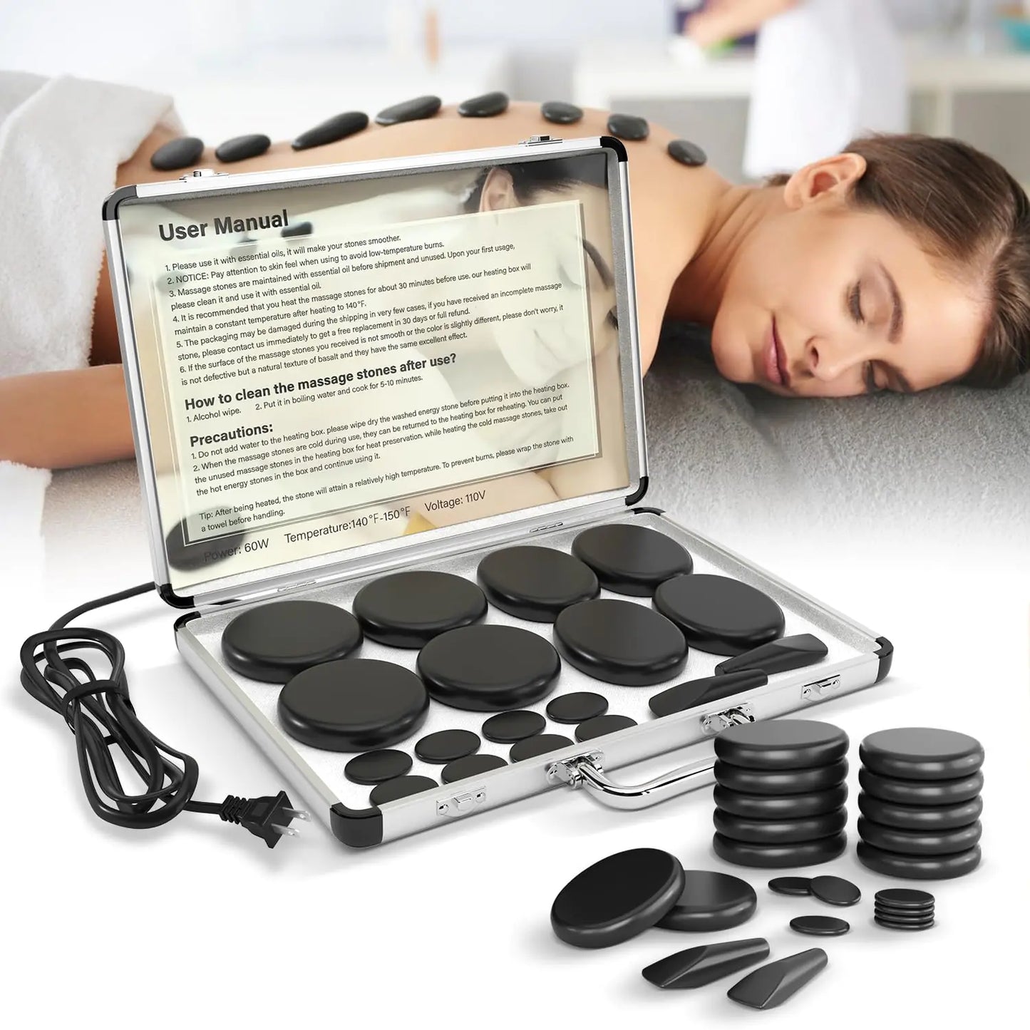 Dluxe Ave. Hot Stones with Heater Kit for Massage/ 18 Pcs