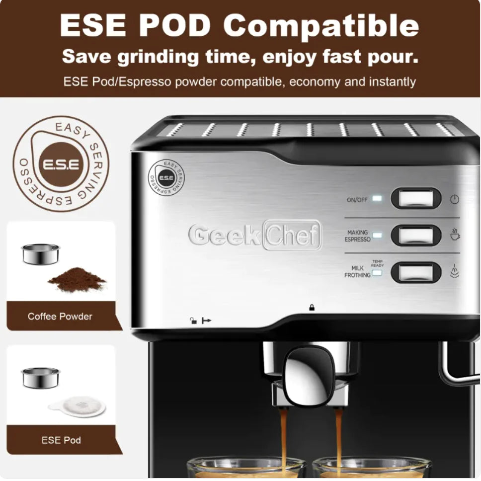 Dluxe Ave. Geek Chef 20-Bar Espresso Machine with Milk Frother