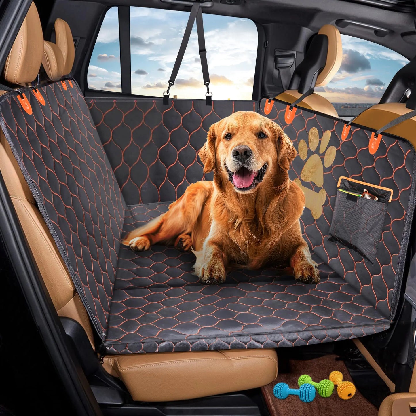 Dluxe Ave.  Back Seat Extender for Dogs Waterproof Dog Car Seat Cover with Hard Bottom Holds Up to 400 lbs Sturdy Pet Car Hammock Nonslip Dog Backseat Cover for Car SUV Truck