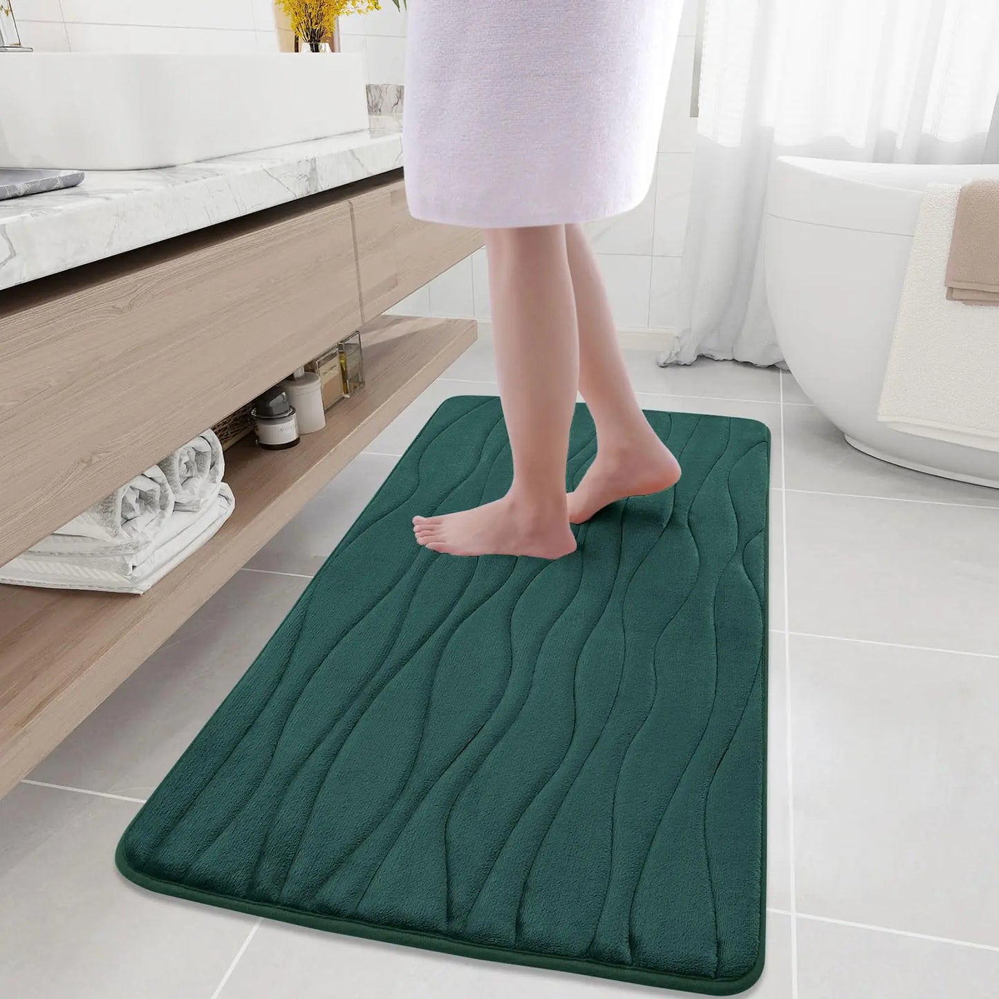 Dluxe Ave. Memory Foam Bathroom Rug Mat, 47x24 Extra Soft and Absorbent, Non-Slip and Machine Washable, (Dark Green)