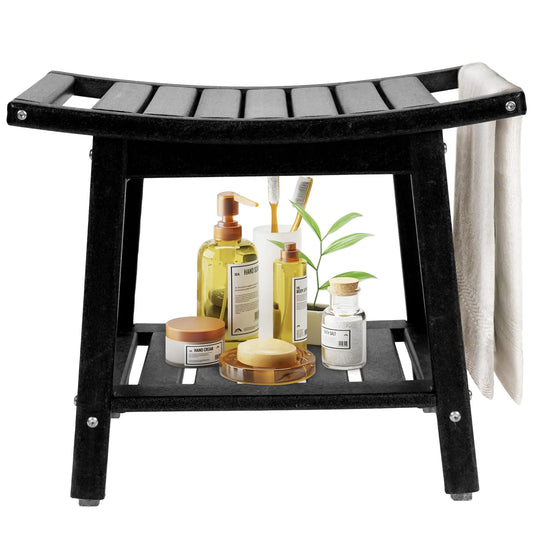 Dluxe Ave. Shower Bench Seat, Waterproof (Black) 21.8 x 14 x 18.1 Inch