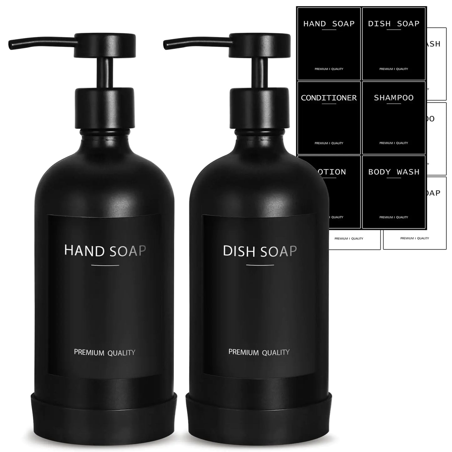 Dluxe Ave. Glass Soap Dispenser Set with Stainless Steel Pump (Black)