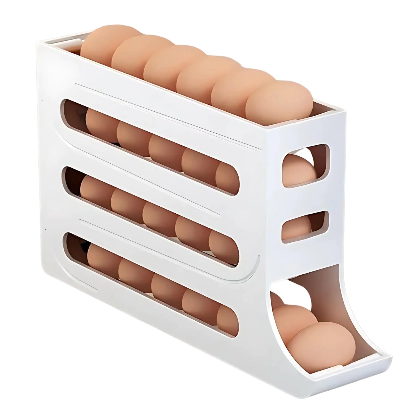 Dluxe Ave. 4 Tiers Egg Holder for Fridge/Scrolling Egg Rack Dispenser (White)