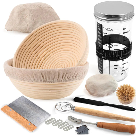 Dluxe Ave. Sourdough Starter Kit Round 8.5inch Bread Proofing Baskets Set(Black)