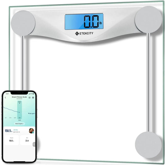 Dluxe Ave. Etekcity Bathroom Scale for Body Weight BMI Scale Upgraded Bluetooth Digital Scale Large Blue LCD Backlight