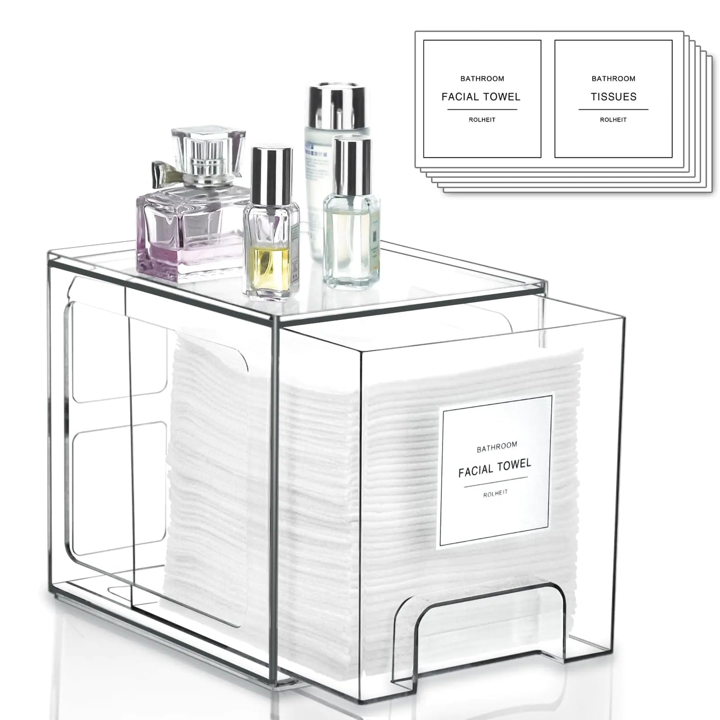 Dluxe Ave. Disposable Face Towel Holder Plastic Face Towels Storage Box with Drawer Compatible with Clean Skin Club Face Towels Clear Skin Towel Containers Skincare Oragnizer for Vanity Bathroom Organization