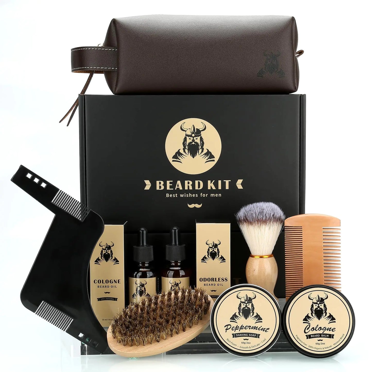 Dluxe Ave. Beard Care Kit Gifts for Men 9 Pcs Beard Grooming Kit
