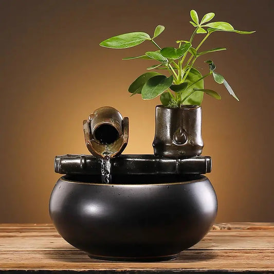 Dluxe Ave. Minimalist Small Ceramic Water Feature for Zen Decor