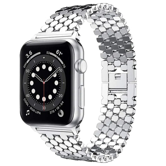 Dluxe Ave. Metal Band for Apple Watch Band 38mm 40mm 41mm 42mm 44mm 45mm 49mm Fish-scale Pattern Stainless Steel Link Bracelet Strap for Apple Watch Series 8 Ultra 7 6 SE 5 4 3 2 1 Silver 42MM 44MM 45MM 49MM