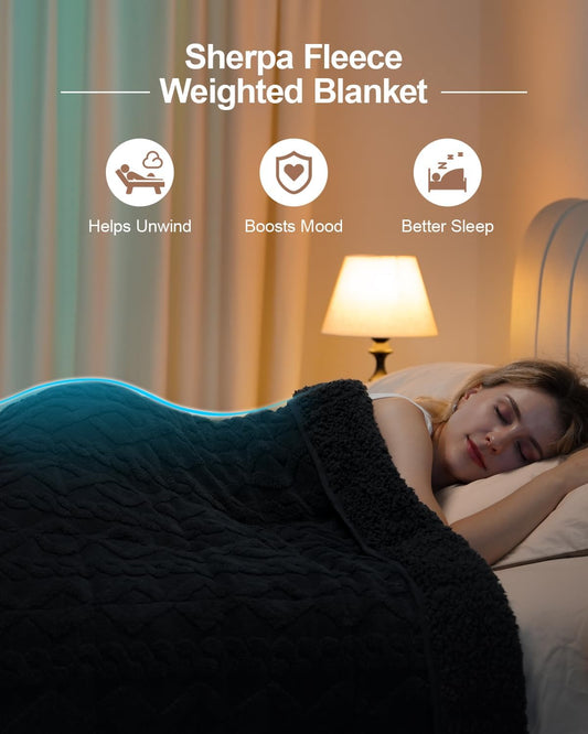Dluxe Ave.(QUEEN) Sherpa Weighted Blanket, Dual Sided Soft Fuzzy, (Dark Grey)20 lbs/ 60 × 80 inches