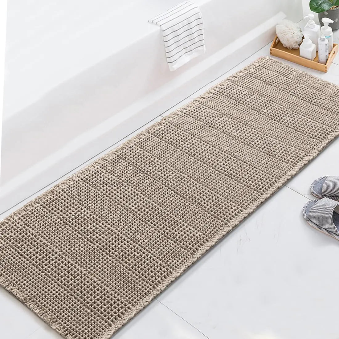 Dluxe Ave. H.VERSAILTEX Upgraded Waffle Runner Rug Super Absorbent Bathroom Mats Non Slip Tub 24" x 72" Irish Cream