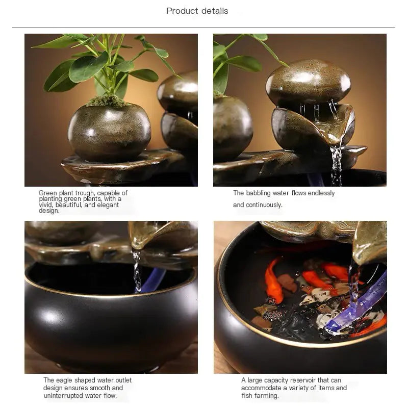 Dluxe Ave. Minimalist Small Ceramic Water Feature for Zen Decor