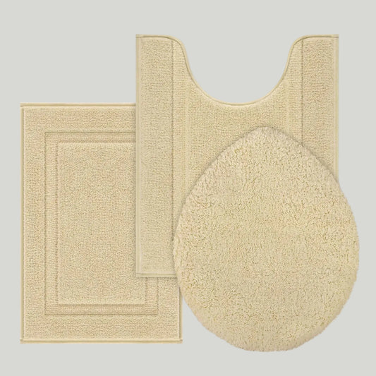 Dluxe Ave. Microfiber Bathroom Rug Set with Toilet Lid Cover/  (Beige)
