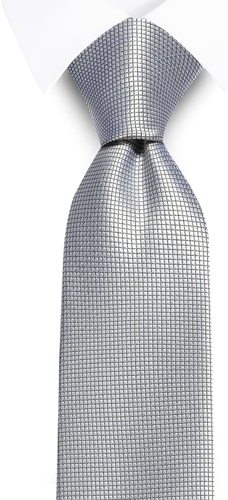 Dluxe Ave. Solid Color Ties Set Men Handkerchief Cufflinks Brooch 3.15 inches Classic Formal Necktie Pocket Square Set (Sliver)