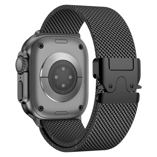 Dluxe Ave. Apple Watch Metal Bands Ultra 2 49mm 46mm Series 10 1:1 Stainless Steel Mesh Loop with Parachute-style Metal Buckle for Apple Watch Series 7 8 9 45mm Series 6 5 4 44mm Black