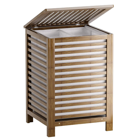 Dluxe Ave. SMIBUY Double Laundry Hamper with Lid 120L Bamboo Laundry Basket with Removable Liner Bag  (Walnut)