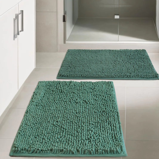 Dluxe Ave. AINAHYVA Bathroom Rugs Sets 2 PieceSuper Absorbent Chenille Rugs and Strong PVC Non-Slip Bathrooms16×24+20×32 (Dark Green)