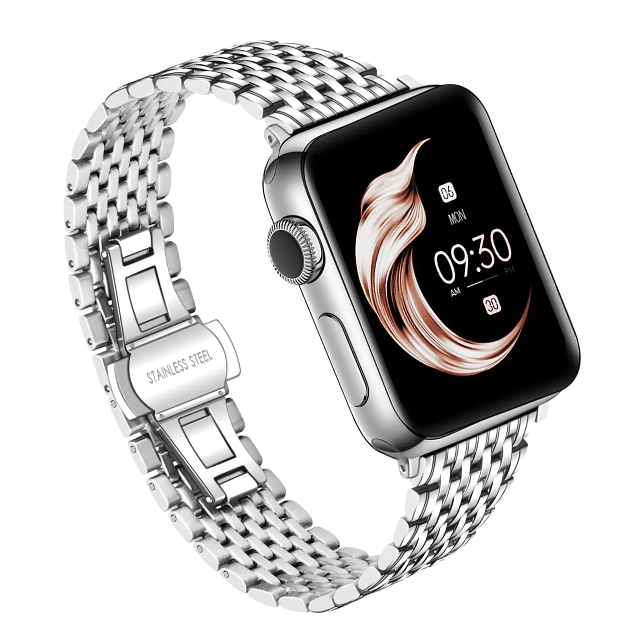 Dluxe Ave. ABNUSR Stainles Steel Silver Watch Bands for Apple Watch Series 10 9 8 7 6 5 4 3 2 1 SE Ultra Watch Strap fits 42mm/44mm/45mm/49mm Men Women Watch Bands