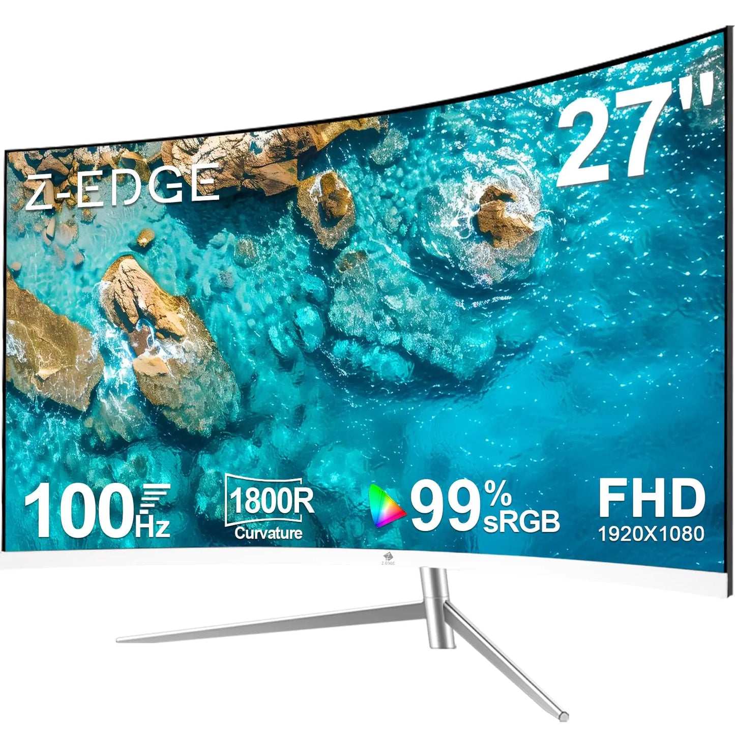 Dluxe Ave. Z-Edge 27-inch Curved Gaming Monitor Full HD 1080P 1920x1080 LED Backlight Monitor with 100Hz Refresh Rate and Eye-Care Technology 178° Wide View Angle VGA+HDMI