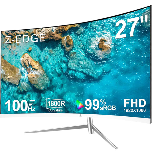 Dluxe Ave. Z-Edge 27-inch Curved Gaming Monitor Full HD 1080P 1920x1080 LED Backlight Monitor with 100Hz Refresh Rate and Eye-Care Technology 178° Wide View Angle VGA+HDMI