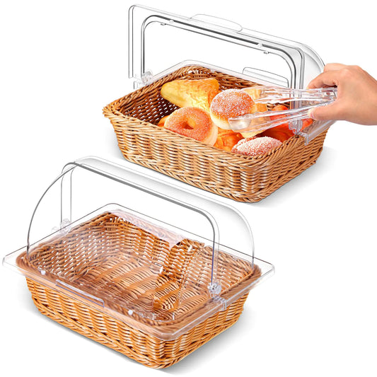 Dluxe Ave. 2 Sets Bread Baskets with Acrylic Lids and Kitchen Serving Tongs (13.78 x 10.63 Inch)