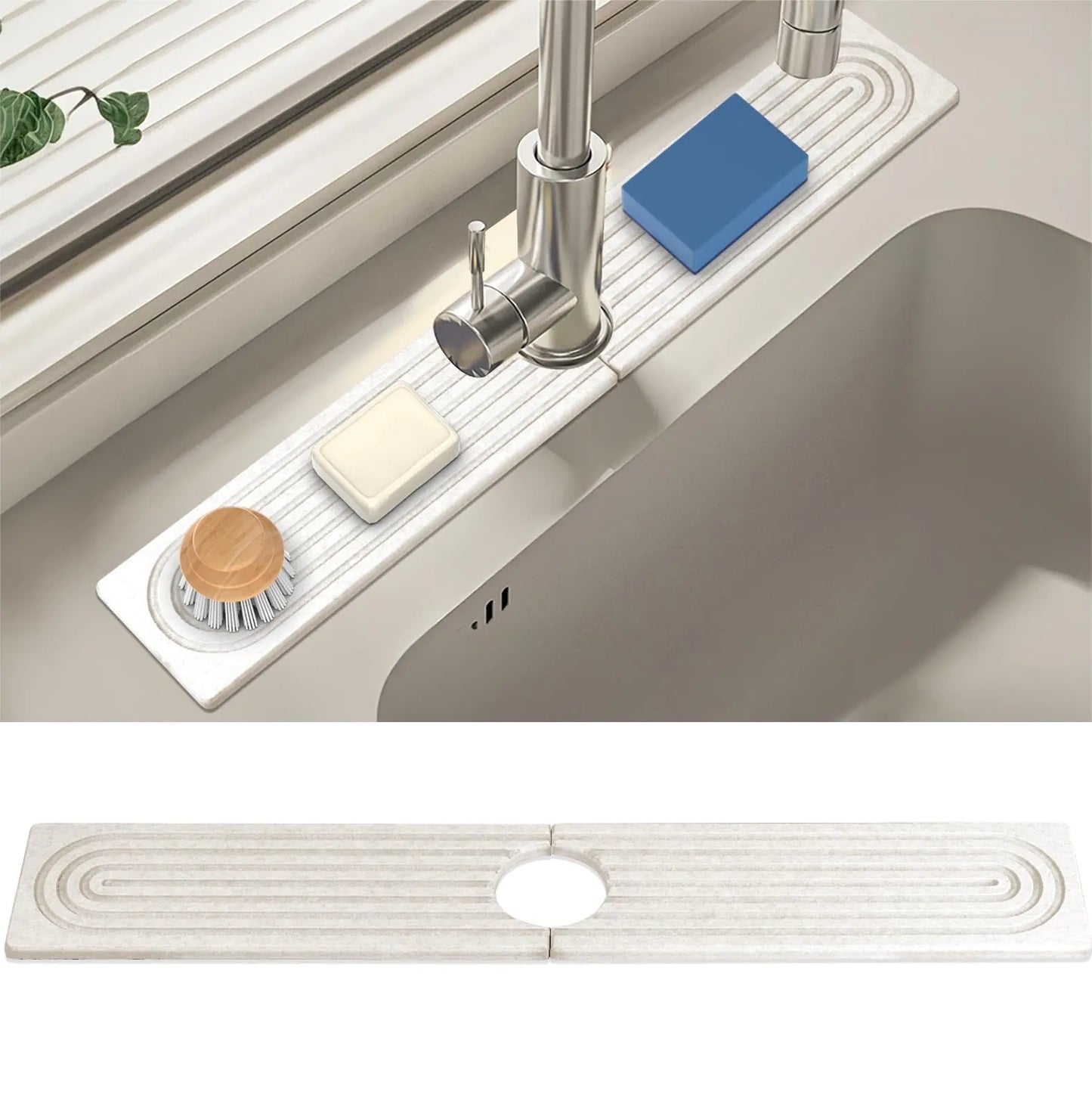 Dluxe Ave. Kitchen Sink Splash Guard Stone/ Drying Mat For Kitchen Counter  (White 15.5 x 3.9 x 0.5 Inch)